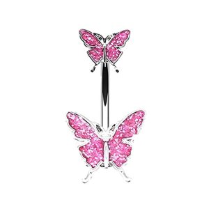 Обица за пъп "Pink Butterfly"