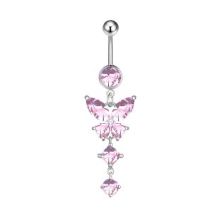 Обица за пъп "Pink Crystal Butterfly"