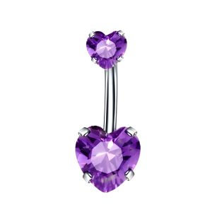 Обица за пъп "Purple Crystal Hearts"