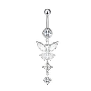 Обица за пъп "White Crystal Butterfly"