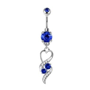 Обица за пъп "Blue Crystal Heart"