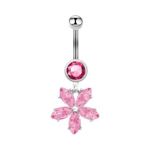 Обица за пъп "Pink Flower"