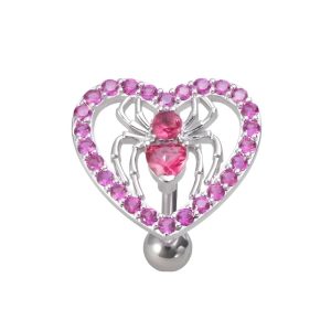 Обица за пъп "Pink Spider Heart"