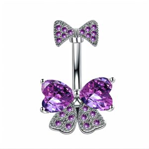 Обица за пъп "Purple Bow"